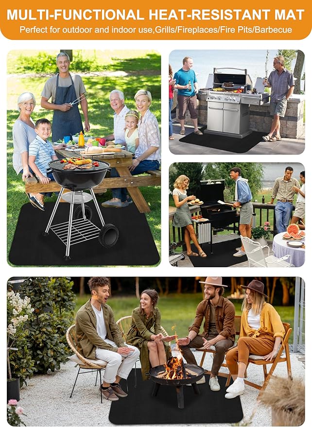 Large 48 x 36 inches Under Grill Mat for Outdoor Grill, Fireproof Grill Mat, Fireplace Hearth Rug, Fire Pit Mat, Oil Proof Waterproof Under Grill Floor Mats BBQ Protector for Decks and Patios