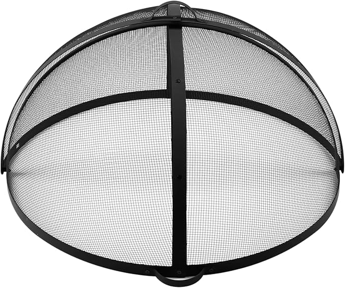 Outdoor Fire Pit Spark Screen Cover Accessory, 36In Patio Round Easy-Opening Fire Mesh Screen Guard, Heavy Duty Steel Firepit Ember Lid with Hinge