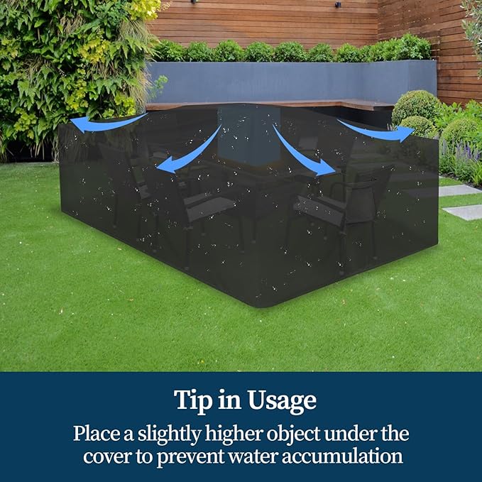 Easy-Going Rectangle Patio Furniture Cover Waterproof Outdoor Dining Table and Chair Cover Anti-UV Outside Sectional Sofa Set Covers (74"L x 47"W x 28"H, Black)