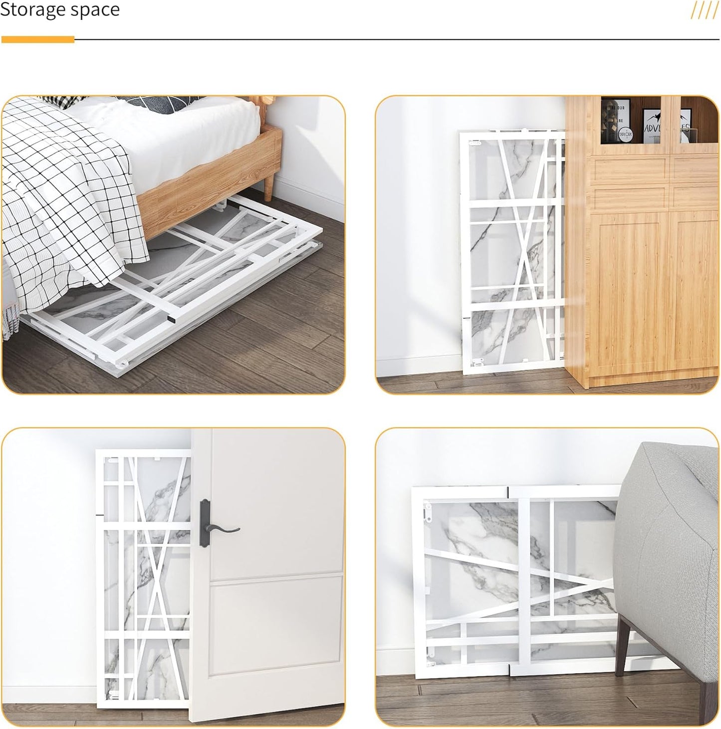 32 inch Folding Small Desk, Writing Gaming Computer Camping Desk for Small Spaces, No Assembly Required Home Office Desk, White Marble