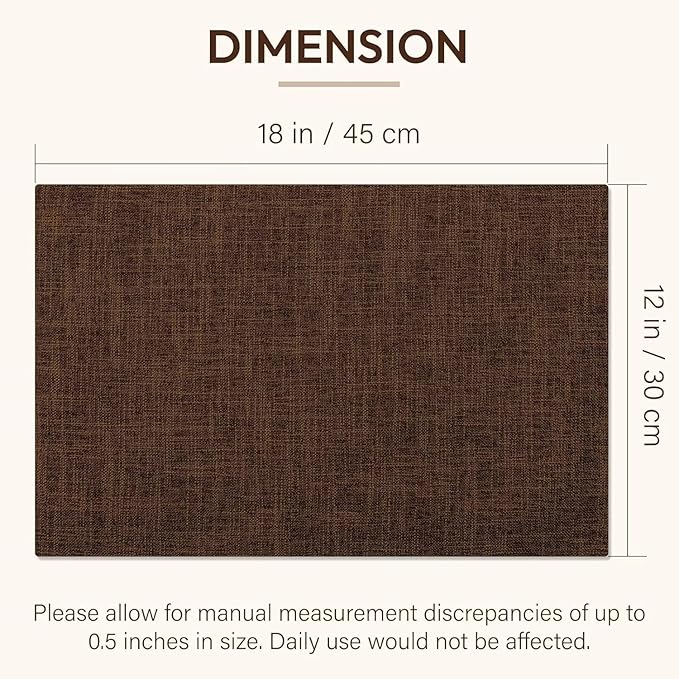 Blue Forest Placemats Set of 8, Dual-Layered Thickened Faux Linen Cloth Place Mats Heat Resistant Machine Washable Wrinkle Free Table Mats Indoor/Outdoor (Brown)