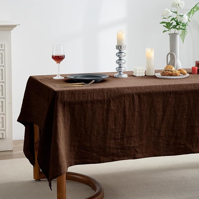 EVERLY 100% Pure Linen Rectangle Tablecloths 60x120Inches for Dining, Parties,Weddings and Restaurants,Decorative Halloween,Thanksgiving Machine Washable Tablecloths-Chocolate