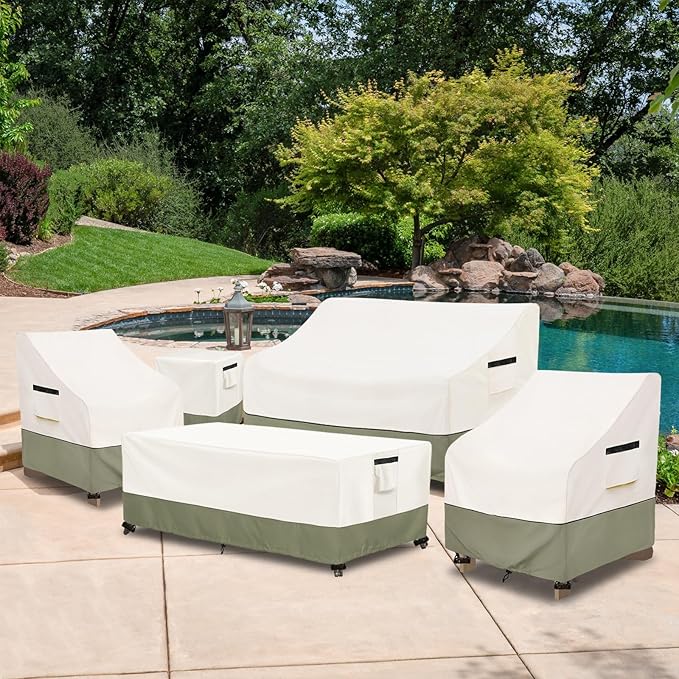 Outdoor Coffee Table Cover 36 W x 24 D x 16 H Inches,600D Heavy Duty Waterproof Outdoor Table Cover,Patio Rectangle Table Covers,Beige