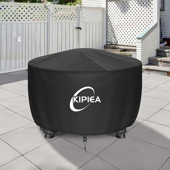 Kipiea Round Fire Pit Cover - Upgraded 600D Strong Tear and UV Resistant, 100% Waterproof Outdoor Firepit Cover Fits 33"-36" Patio Fire Pit (36" Dia X 20" H）