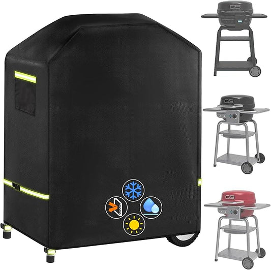 Grill Cover, 600D Heavy Duty Waterproof Small BBQ Grilling Cover with Reflective Straps and Handles, Compatible for Weber Charbroil Bistro Pro Electric Grill & Griddle, L33*W23.2*H37