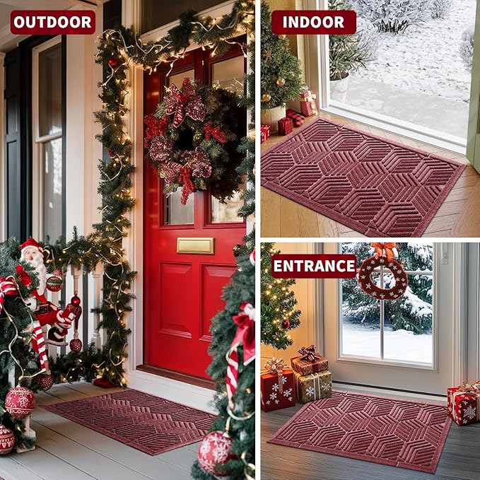 Yimobra Large Door Mat 47x32, All-Season Waterproof Outdoor Mats for Front Door Entrance with Drainage Holes, Heavy Duty Non-Slip Doormat for Garage Patio Entryway Indoor, Red