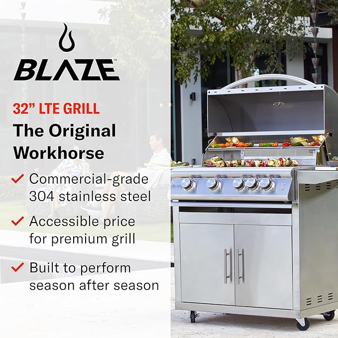 Blaze Grills Premium LTE+ | 40-Inch 5-Burner Barbecue | Built-In Natural Gas Grill | Professional Stainless Steel BBQ | Rear Infrared Burner + Rotisserie Kit | BLZ-5LTE3-NG