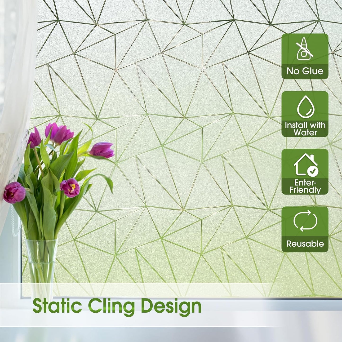 Coavas Window Privacy Film, Frosted Glass Static Cling, Decorative for Bathroom Door Covering, UV Blocking Window Cling, Non-Adhesive Vinyl Sticker, Day and Night Windows Tint for Home, 17.5x118.1 in