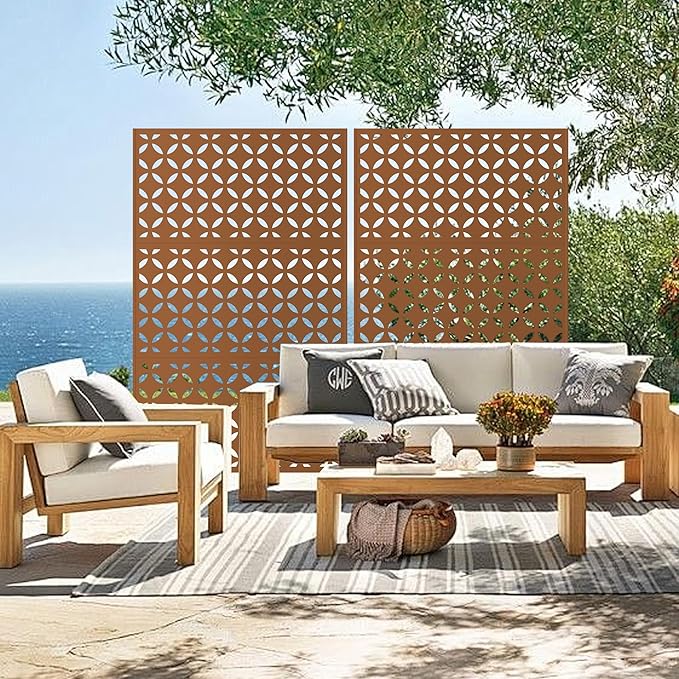 Heavy-Duty Outdoor Privacy Screen for Patio, Balcony, Backyard - 72" H * 44" W Metal Room Divider with Classic Clover Pattern, Anti-Tipping Kit, Weather Resistant, Easy Assembly (Raw Nmber-SYC)