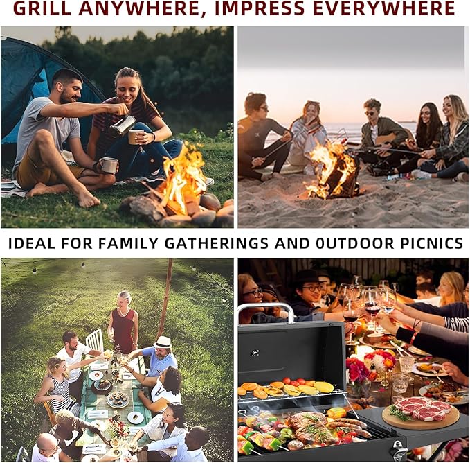 Charcoal Grills Outdoor BBQ Grill with 2 Side Table,Barbecue Grill Smoker with 343 Sq.in.Cooking Area for Outdoor Cooking Backyard Camping Picnics Beach by DNKMOR