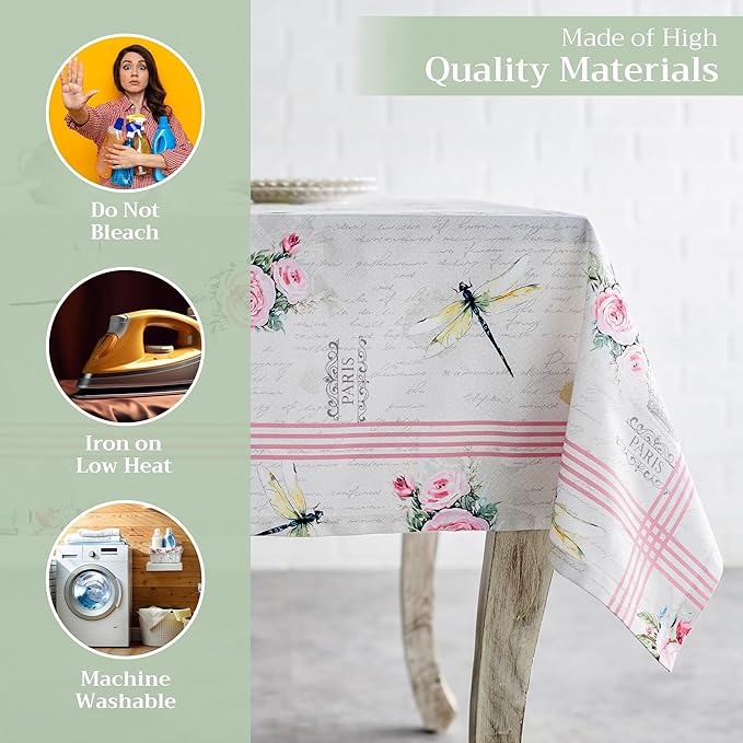 Maison d' Hermine Table Cloth Rectangle Table 100% Cotton 54 x 72 Inches Tablecloth Reusable Decorative for Dining Room, Farmhouse, Home, Party, Festive & Wedding Spring Summer - Champ De Mars