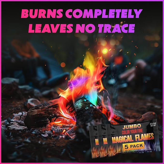Magical Flames Fire Color Packets (5 Pack), Vibrant Multi-Color Fire for Fire Pits, Campfires, Bonfires & Fireplaces - Camping Essentials & Outdoor Party Accessories