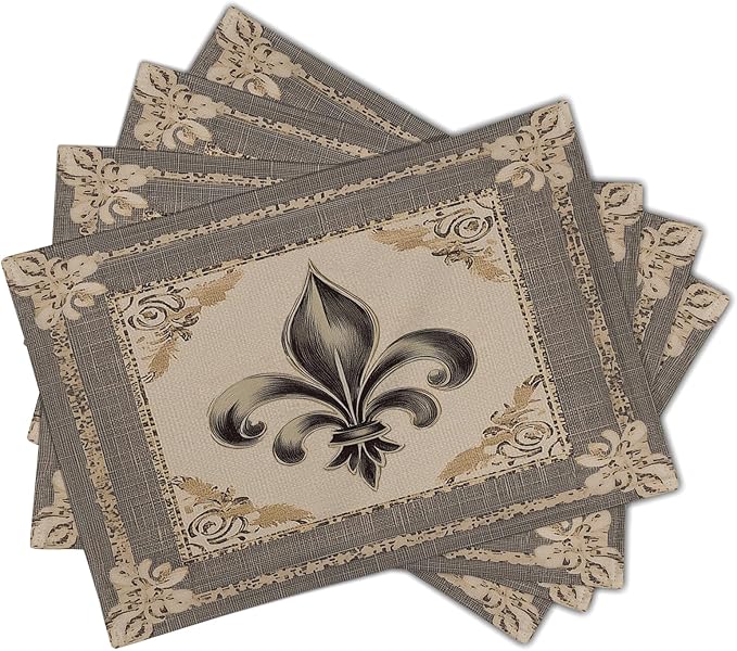 Giwawa Fleur De Lis Placemats Set of 4 Vintage Mardi Gras Washable Place Mat 12"x18" Country Style Rustic Farmhouse Non Slip Double Sided Table Mats for Kitchen Dining Holiday Party Decor
