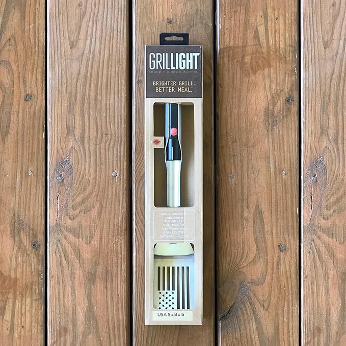 GRILL LIGHT USA Smart Grill Spatula – Restaurant Grade Stainless Steel | Super Bright LED Light to Grill in the Dark | Waterproof & Dishwasher Safe | Camping Barbecue Grilling Spatula