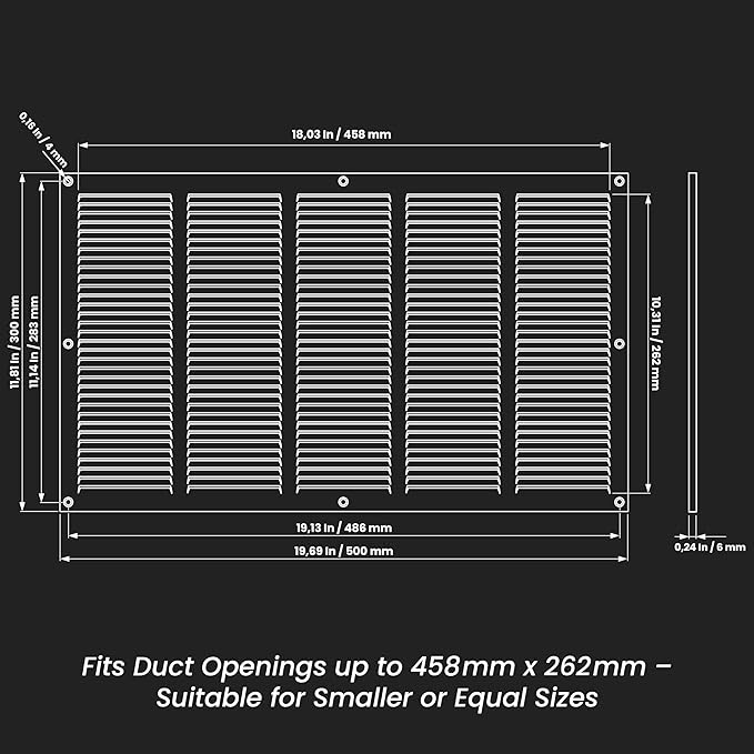 Repa Market Air Vent Cover 20x12 Inch (Outer Dimensions) Black Galvanized Steel Louvered Grill Cover with Mesh Screen/Wall or Ceiling Vent/HVAC Register for Indoor and Outdoor Ventilation