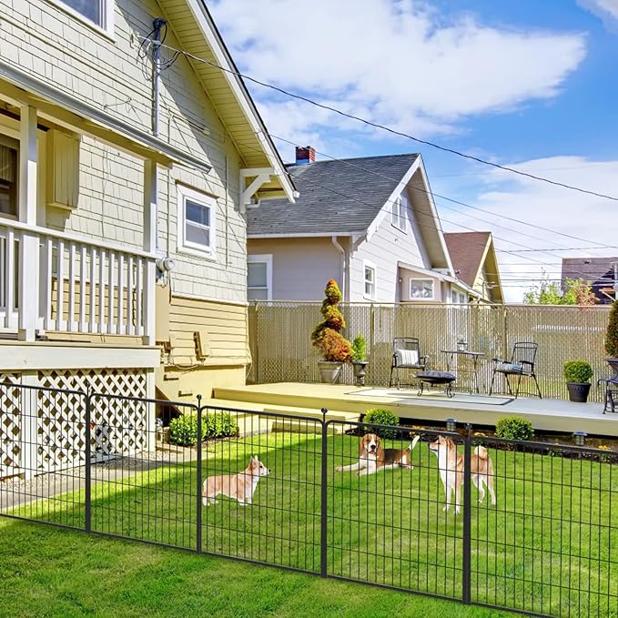 Garden Fence with Gate Metal Fencing Outdoor for Yard, 32in x96ft 42 Panels Outdoor Dog Fence Temporary Fence for Dogs Outside, Rustproof Garden Fencing Flower Bed Edging for Patio