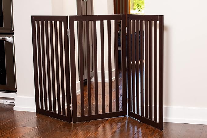 INTERNET'S BEST Dog Gate Indoor Freestanding Pet Barrier, Folding Wood Dog Fence, Extra Wide Doorway Puppy Gate, Indoor Animal Privacy Panel, Wooden Cat Fence - 3 Panel - 36", Espresso