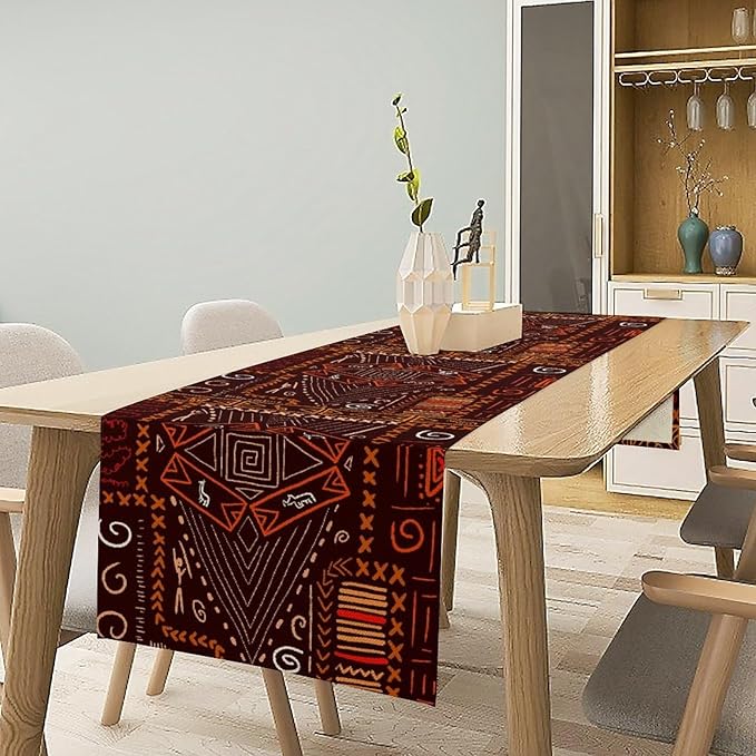 African Table Runner, African Aboriginal Ethnic Tribal Table Runner for Dining Kitchen Farmhouse Party Coffee Home 13x70in