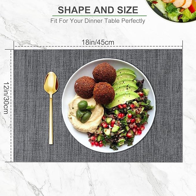 BETEAM Placemats Set of 8, Woven Vinyl Placemat for Dining Table Washable Wipeable Kitchen Place Mats Durable Indoor Outdoor Table Mats