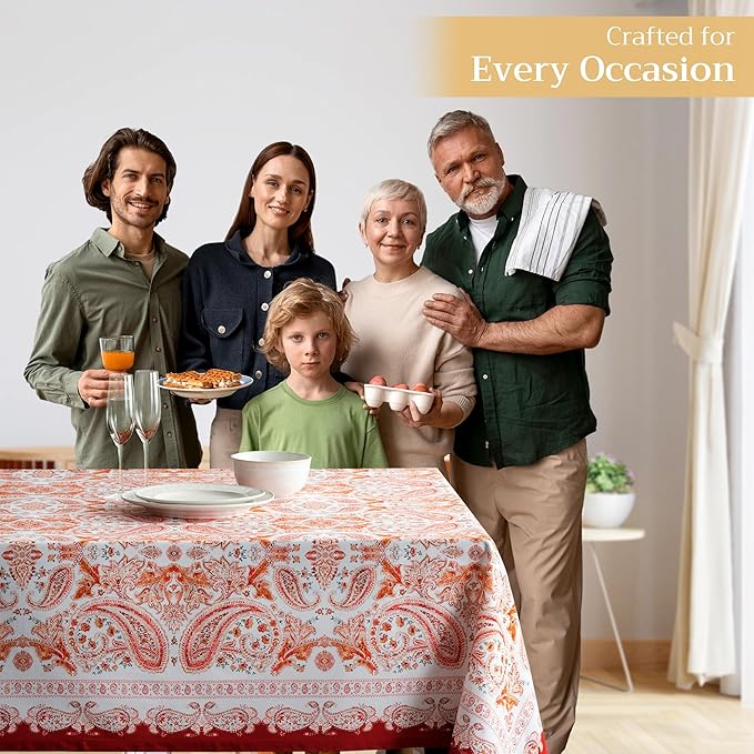 Maison d' Hermine Table Cloth Rectangle Table 100% Cotton 60 x 90 Inches Fall Tablecloth Reusable Everyday Use for Thanksgiving Christmas Decorations Dining Farmhouse Party (Orient)