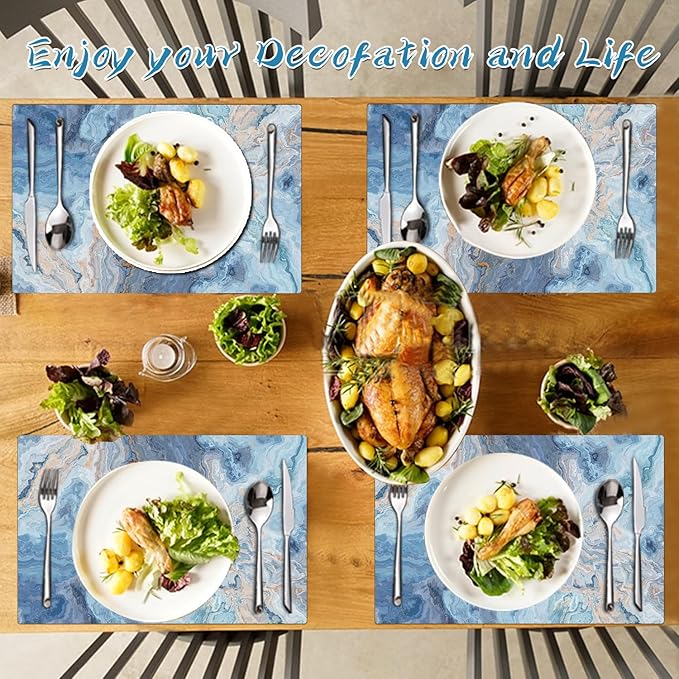 Marble Faux Leather Placemats Set of 4 - Heat Resistant Placemats for Dinner Table, Non-Slip Waterproof Oil-Proof Washable Reusable Placemat for Indoor Outdoor Kitchen Decor, 15.75In*11.81In