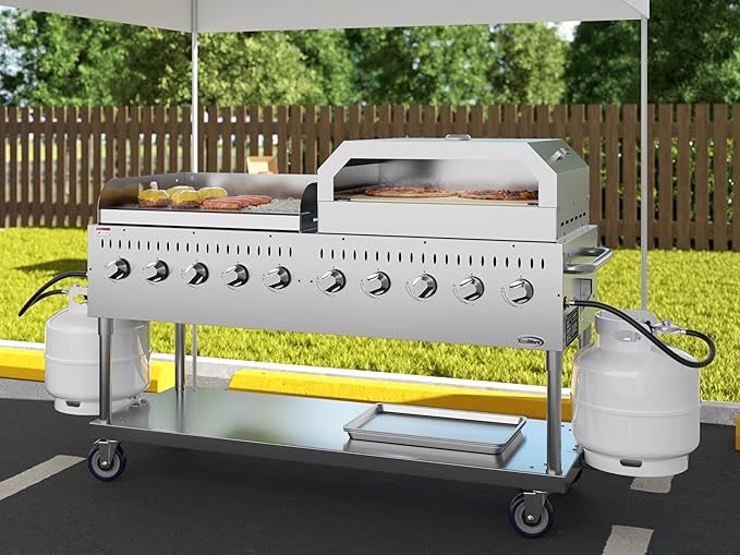 72 in. Full Stainless Steel Commercial Outdoor Propane Gas Grill with 36 in. Griddle and 36 in.Pizza Oven, ETL Listed in Stainless-Steel (CGKIT7-G36P36)