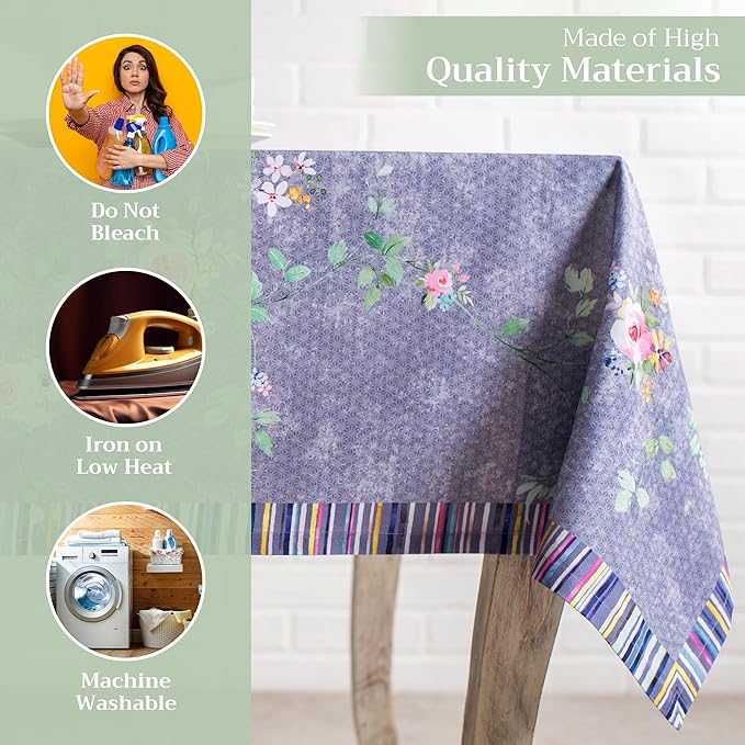Maison d' Hermine Table Cloth Rectangle Table 100% Cotton 60 x 120 Inches Tablecloth for Dining Room, Farmhouse, Home, Party, Festive & Wedding Spring Summer - Sweet Rose Lavender - Country Garden