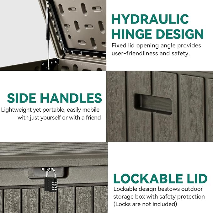 YITAHOME 90 Gallon Double-Wall Deck Box with Side Handles, Outdoor Large Storage for Patio Furniture Cushions, Garden Pool Accessories, Water Resistant & Lockable