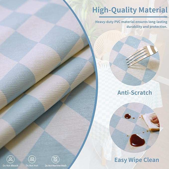 Rectangle Table Cloth,100% Waterproof Tablecloth Oil Proof Spill Proof Vinyl Table Cloth, Wipe Clean Plastic Table Cover for Dining, Camping, Indoor and Outdoor 54" x 78",Blue Checkered