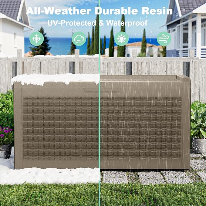 60 Gallon Deck Box,Resin Outdoor Storage Box with Lockable for Patio Furniture, Pool Accessories, Garden Tools, Waterproof Outside Storage Box, Grey
