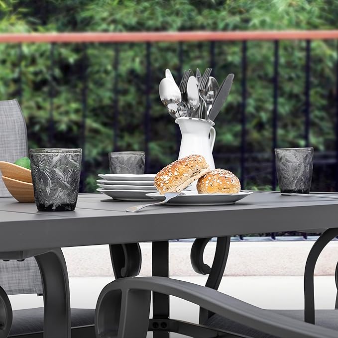 NUU GARDEN 37" Outdoor Patio Table, 4 Person Steel Slat Square Dining Table with 1.57" Umbrella Hole, Slatted Top and Powder Coated Iron Frame for Patio, Garden and Balcony, Gray