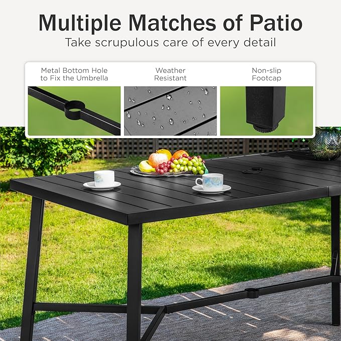 PHI VILLA Outdoor Bar Table, Patio Counter Height Pub Dining Table for 4-6, Waterproof Metal Steel Rectangle Table with Weather Resistant Frame Black for Garden, Yard, Balcony, Kitchen