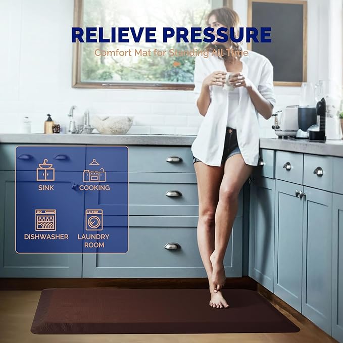 FEATOL Anti Fatigue Mat for Standing, 9/10 Extra Thick Ergonomic Standing Desk Mat, Comfort & Durable Memory Foam Standing Mat at Home,Office All Day (20" x 32", Brown, 1PC)