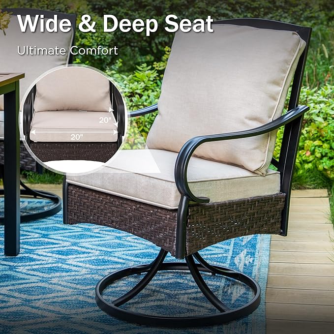 PHI VILLA Outdoor Dining Set for 6, All-Weather Patio Table and Chairs Set for 6, Heavy Duty Rectangle Patio Metal Table Set for Deck, 6 Extra Large Outdoor Swivel Chairs with Thick Cushions
