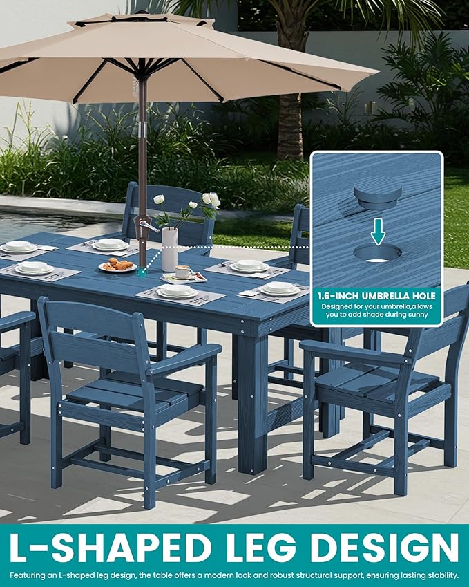 SERWALL HDPE Outdoor Dining Table, 67'' Patio Dining Table for Deck, Blue