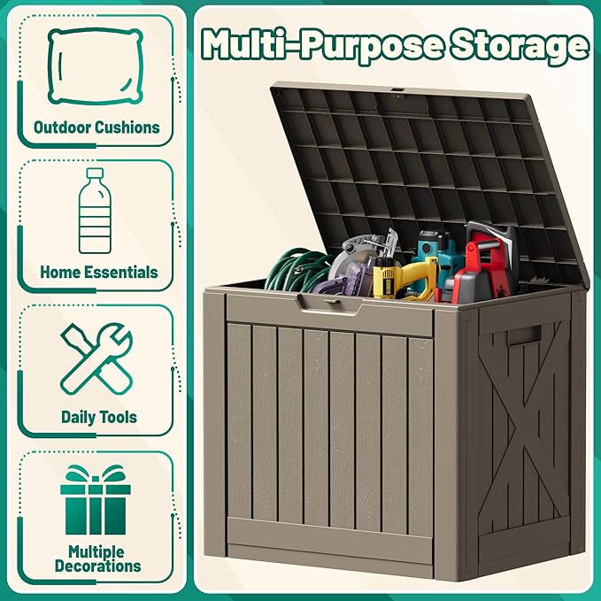 Devoko 40 Gallon Deck Box Outdoor Storage Box Waterproof for Patio, Large Outdoor Storage Bench Lockable for Outside (Brown, 40 Gallon)