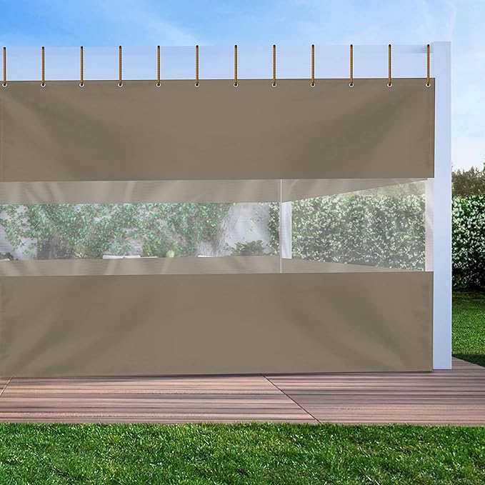 Covers & All Outdoor Clear Panel Curtain, 12 oz Vinyl Outdoor Curtains for Patio, Weather Resistant Waterproof Tarp with Brass Grommets for Pergola, Porch, Gazebos, Balcony (8'H x 9'W Feet, Beige)