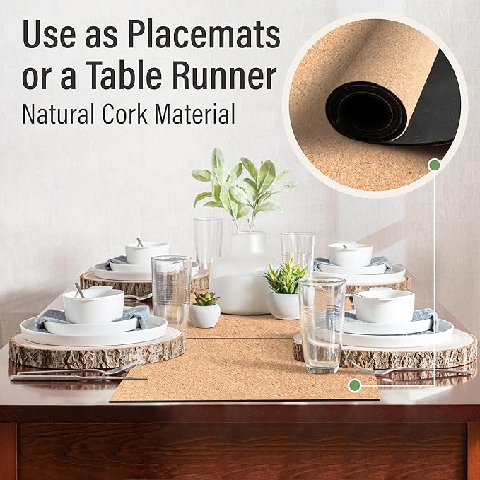 RIMONA'S Heat Resistant Cork Placemats Set of 4 - Natural Fine Cork, Waterproof, Heat Proof Table Protector, Non-Slip, Ideal for Gifting, Mother-in-Law Gift, All-Natural Hard Placemats
