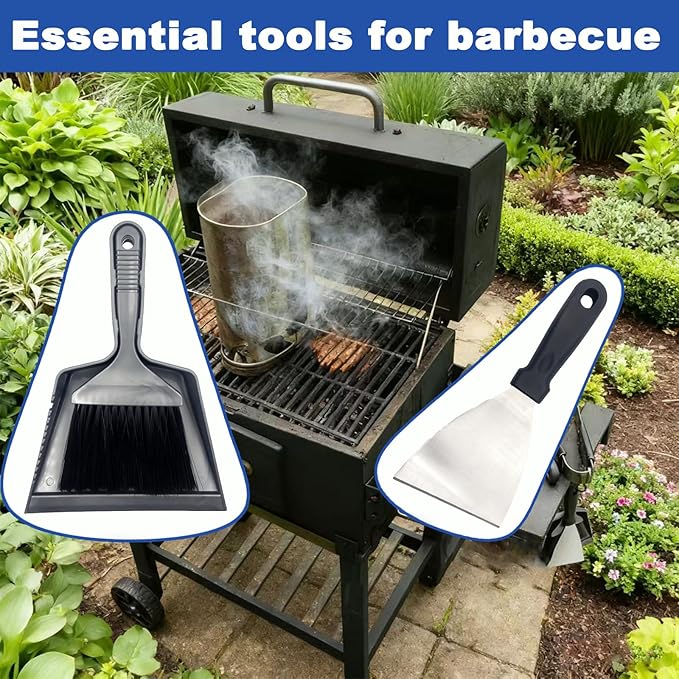 All-in-One Ash Cleanup Kit for Pellet Grills | 3-Piece Set Includes Large Ash Scoop, Soft Bristle Brush & Scraper to Easily Remove Ash & Debris | Simplify Your Grill Maintenance (Grey & Black)
