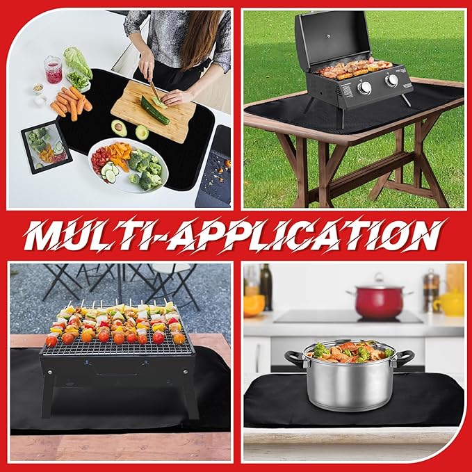 Apipi 25 x 19.5in Fireproof Grill Mat for Outdoor Grill - 2mm Thickened Heat Resistant Mat for Countertop, Easy to Clean & Waterproof & Oil Proof for Protecting Prep BBQ Table