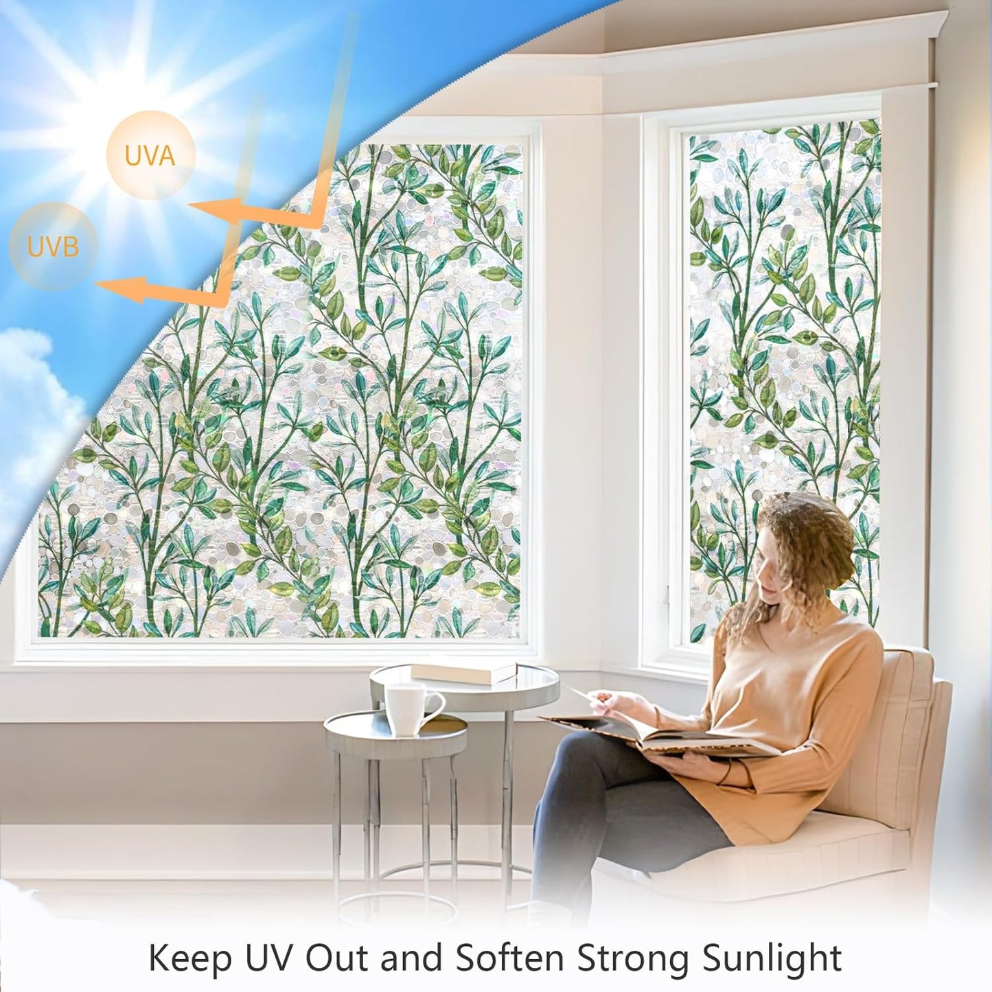 LEMON CLOUD Window Privacy Film, Stained Glass Window Film, Decorative Rainbow Window Clings, Static Cling Non Adhesive Door Stickers, Anti-UV Sun Blocker Heat Control for Home 17.5 x 78.7 inches