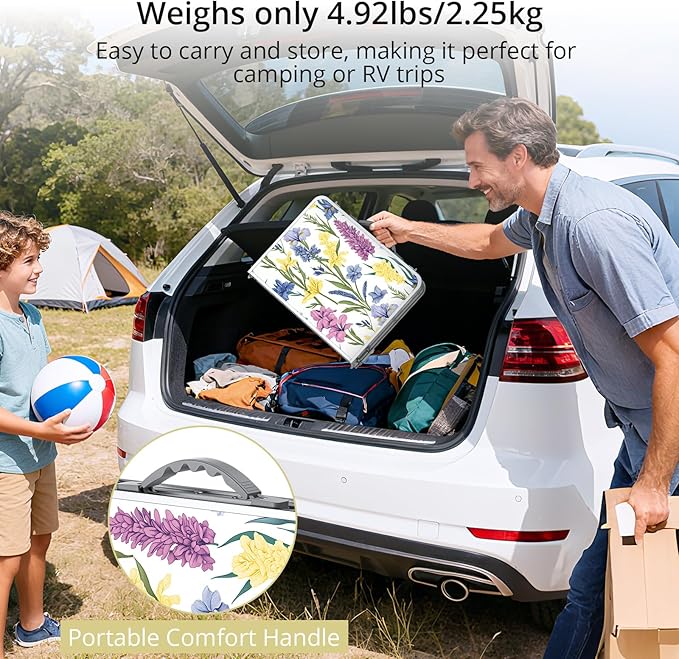 Anbte 2ft Folding Camping Table, 3 Adjustable Height Max 27.5" Small Folding Table with Storage Net Lightweight & Portable with Carry Handle, for Outdoor Indoor Camping Beach BBQ RV, Blooming Floral