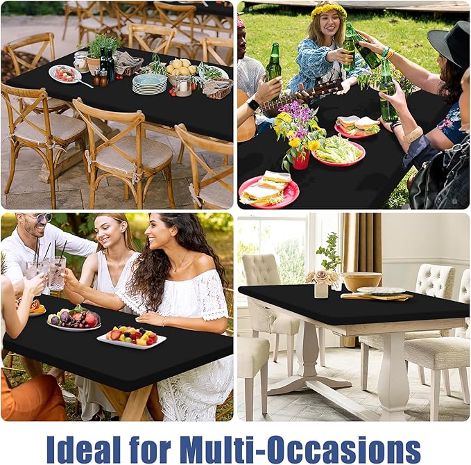 Spandex 5 Foot Rectangle Table Cloth 6 Pack, Elastic Fitted Tablecloths for Picnic, Stretch Washable Patio Table Cover for Outdoor, Camping, Banquet and Parties (Black, 30"x60")