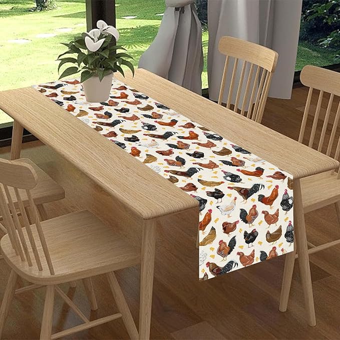 Farmhouse Rooster Table Runner, Rustic Farm Animals Cow Pig Chicken Coffee Table Center Decor for Home Kitchen Dining Patio Holiday Party Indoor Outdoor Table Decorations, 13"x90" Inch