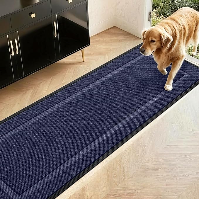 Extra Large Front Door Mat Outside Entrance Indoor Doormat, 71" x 24" Outdoor Mats for Patio Waterproof, Outdoor Door Mats for Outside Entry, Indoor Rugs for Entryway, Sturdy Natural Rubber, Blue