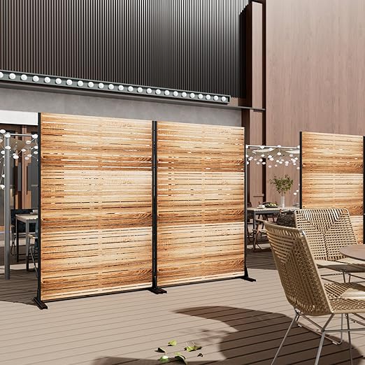 Casaphoria 72" H x 47" W Metal Privacy Screen, Freestanding Outdoor Screen for Deck, Patio & Balcony - Versatile Decorative Privacy Panels for Home & Garden Use (Wood Color)