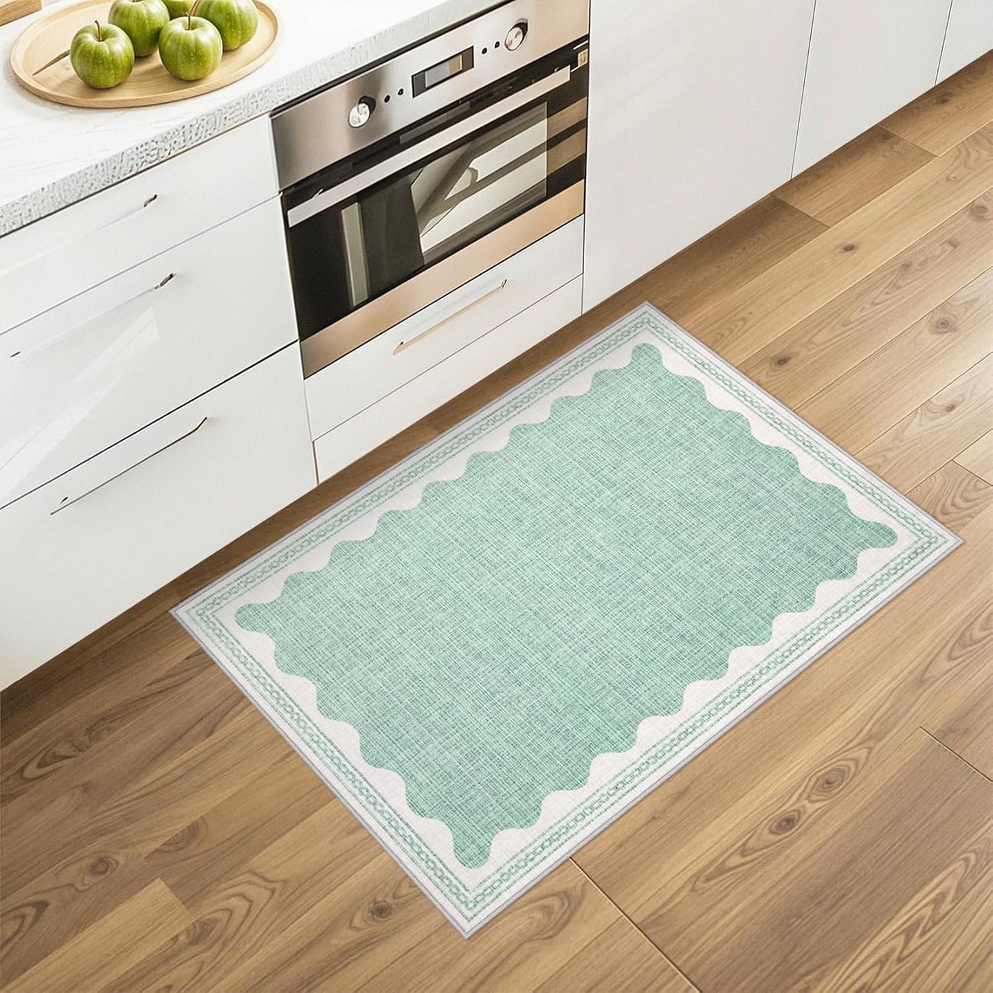 Scalloped Rug 2x3 Rugs for Entryway, Solid Green Rug Small Area Rugs Non Slip Scalloped Bath Mat, Washable Front Door Mat Indoor Entrance,Soft Girls Nursery Dorm Carpet for Bedroom Kitchen