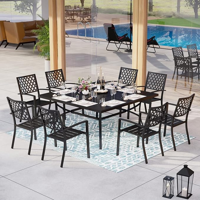 MFSTUDIO Outdoor Dining Set for 8, Metal Patio Table and Chairs Set, 9 Piece Patio Furniture Set, Patio Dining Set for Deck Backyard Poolside Garden
