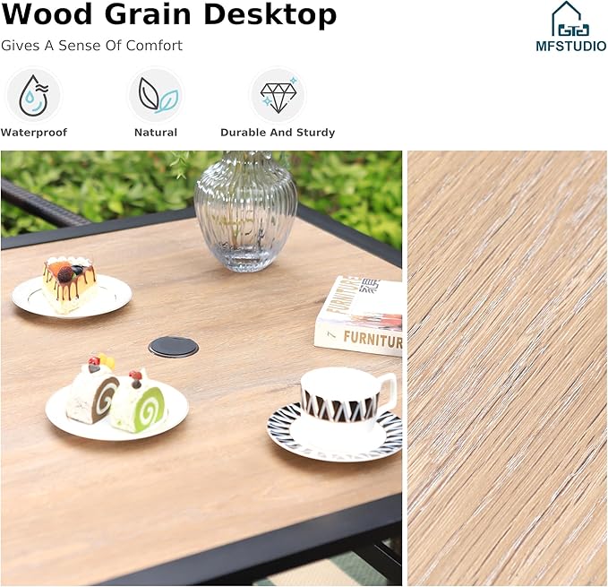MFSTUDIO 5 Pieces Patio Dining Set, Outdoor 37" Square Wood-Like Table with Chairs, Patio Table and Chairs for 4, All Weather Outdoor Dining Furniture Set, Deck, Porch