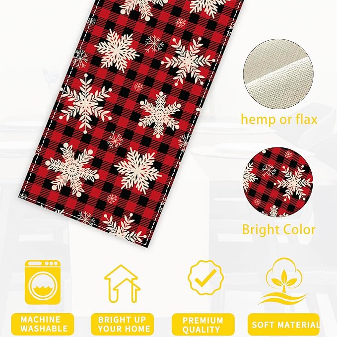 Christmas Red Plaid Snowflake Table Runners 70 inches Long Table Runner Elegant Linen Dresser Scarfs Farmhouse Tablerunner for Wedding/Coffee/Dining Table/Party Home Decor